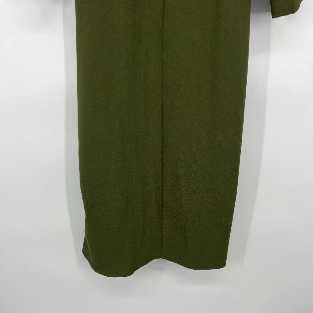 Zara Dress Green Button Front Crepe Long Sleeve Draped Midi - Picture 11 of 11